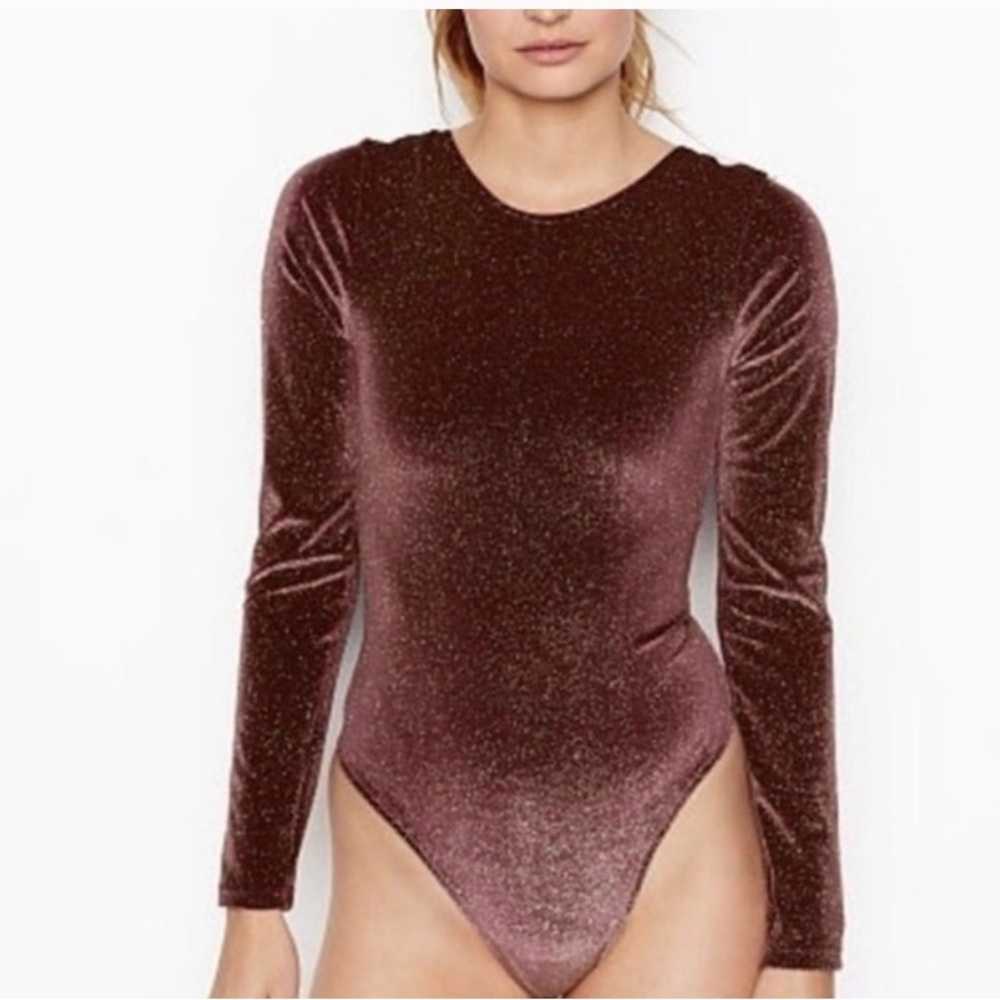 Victoria’s Secret Sport purple bodysuit with gold sparkles low back size L